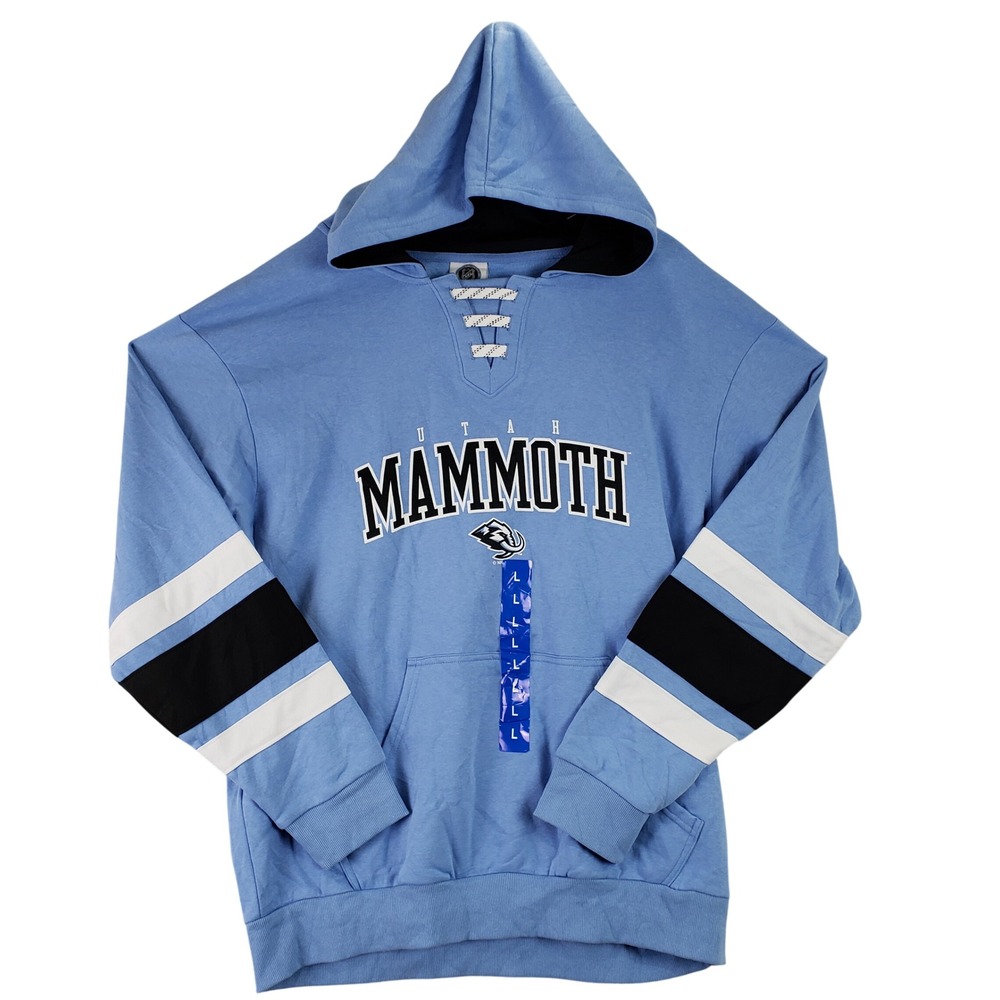 Utah Mammoth NHL Lace Up Hoodie Mens L Blue Hockey Jersey Striped NWT